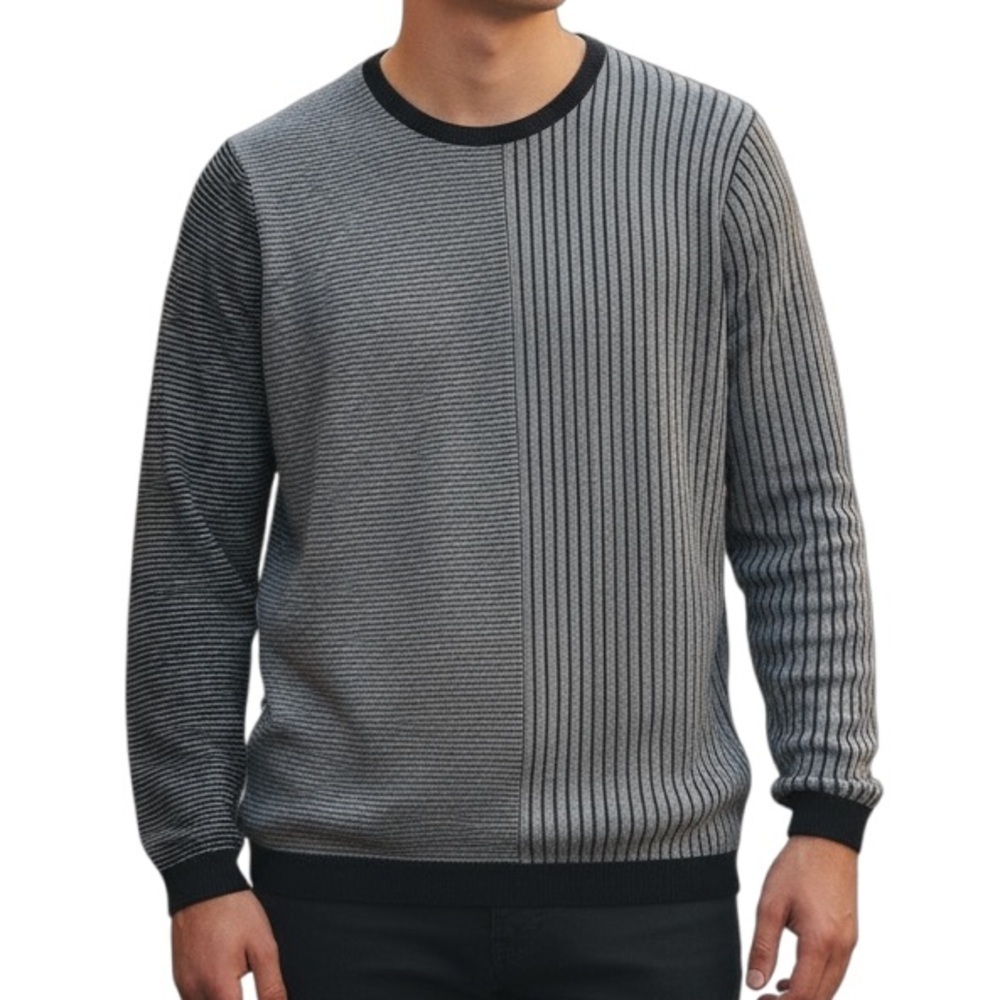 The Rail Men’s Crewneck Two-Tone black and gray striped Sweater | Size XL